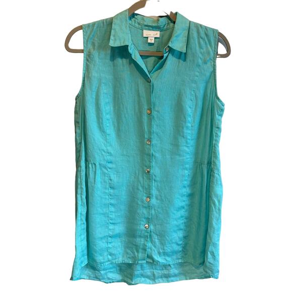 J. Jill Love Linen Turquoise Sleeveless Button Down Tunic Top - size XS - Picture 2 of 7